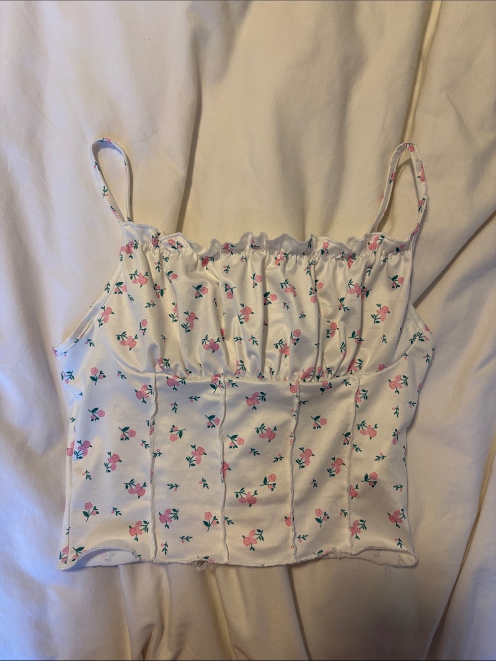 SHEIN White Cami Top with Pink Floral Print